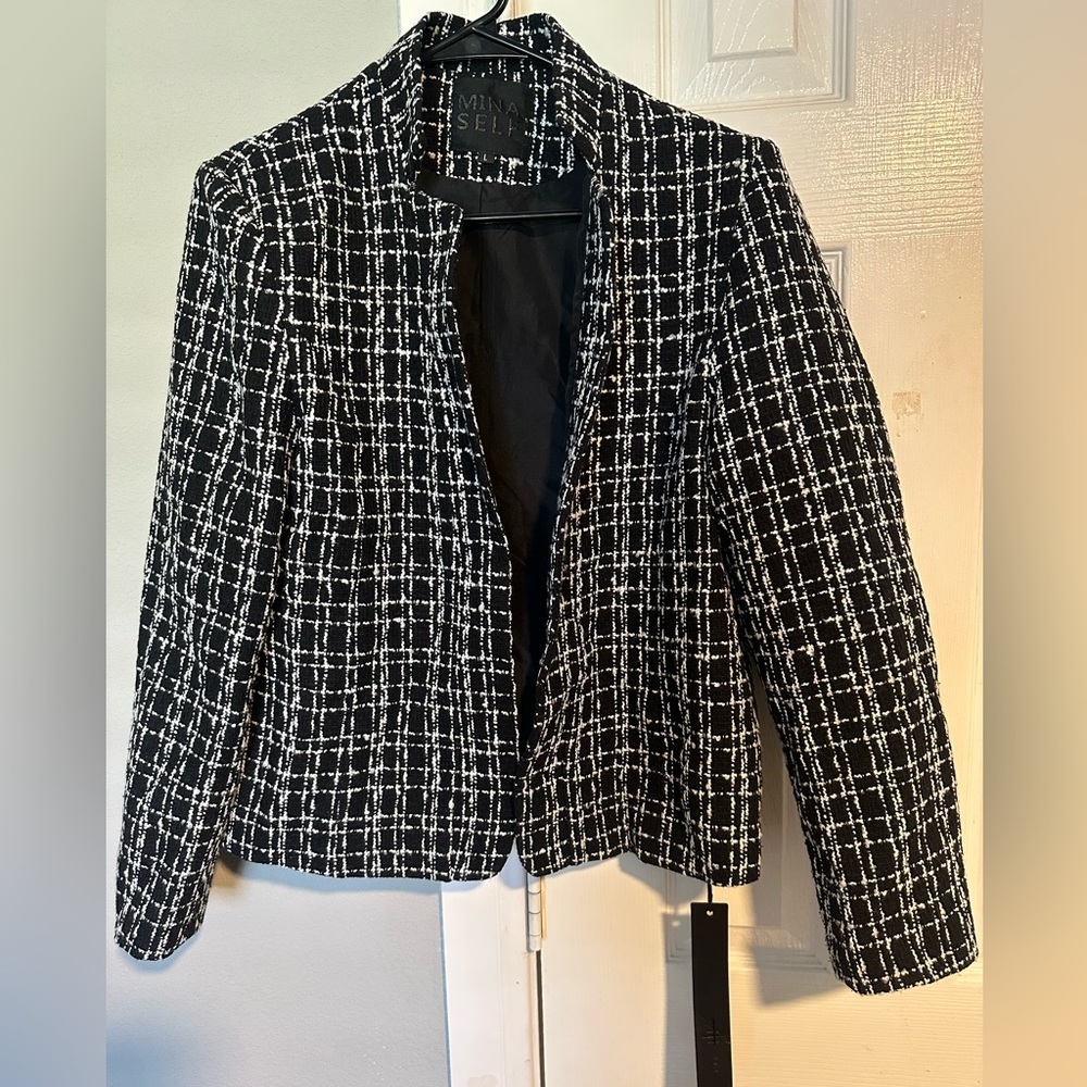 Mina Self Black & White Tweed Blazer – Size L – New with Tags